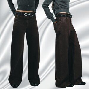 Zara TRF Extra Wide Leg High Waist Jeans Brown EUR 40 US 8 Style 4060/226/700